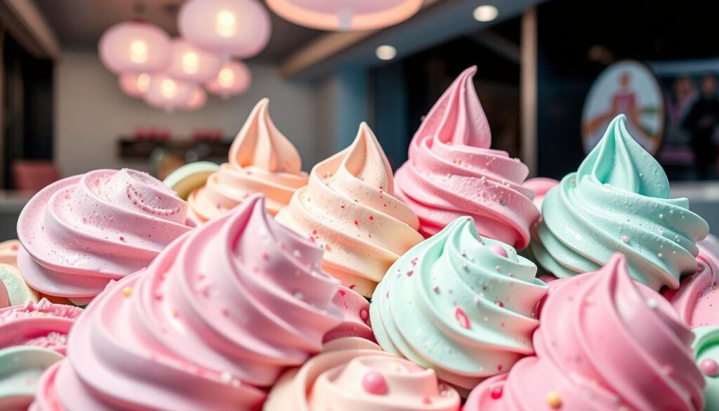 Mixue Ice Cream Seasonal Flavors: A Delightful Kaleidoscope. A vibrant display of artfully crafted ice cream scoops in a variety of seasonal flavors. Lush pastel hues of pink, mint, and lavender swirl together, creating a visually captivating arrangement. In the foreground, a selection of Mixue's signature frozen treats, each one a masterpiece of texture and taste. The middle ground showcases the vibrant colors and intricate detailing of the seasonal offerings, while the background hints at a modern, minimalist ice cream parlor setting, bathed in soft, diffused lighting that enhances the creamy, inviting appeal. This image captures the essence of Mixue's commitment to delivering budget-friendly, yet delightful, seasonal indulgences. Mixue Ice Cream Seasonal Flavors: A Delightful Kaleidoscope. A vibrant display of artfully crafted ice cream scoops in a variety of seasonal flavors. Lush pastel hues of pink, mint, and lavender swirl together, creating a visually captivating arrangement. In the foreground, a selection of Mixue's signature frozen treats, each one a masterpiece of texture and taste. The middle ground showcases the vibrant colors and intricate detailing of the seasonal offerings, while the background hints at a modern, minimalist ice cream parlor setting, bathed in soft, diffused lighting that enhances the creamy, inviting appeal. This image captures the essence of Mixue's commitment to delivering budget-friendly, yet delightful, seasonal indulgences.