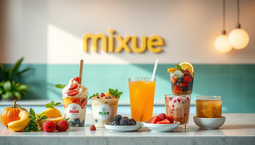 Mixue Ice Cream & Tea Healthy Menu Options: A vibrant, minimalist scene showcasing a selection of Mixue's refreshing and nutritious treats. In the foreground, an assortment of ice cream cups and tea glasses with fresh fruits, vegetables, and healthy toppings. A clean, modern countertop with a Mixue logo sign in the background. Soft, natural lighting illuminates the scene, creating a calming, inviting atmosphere. The overall composition emphasizes the freshness, quality, and health-conscious nature of Mixue's menu offerings. Mixue Ice Cream & Tea Healthy Menu Options: A vibrant, minimalist scene showcasing a selection of Mixue's refreshing and nutritious treats. In the foreground, an assortment of ice cream cups and tea glasses with fresh fruits, vegetables, and healthy toppings. A clean, modern countertop with a Mixue logo sign in the background. Soft, natural lighting illuminates the scene, creating a calming, inviting atmosphere. The overall composition emphasizes the freshness, quality, and health-conscious nature of Mixue's menu offerings.