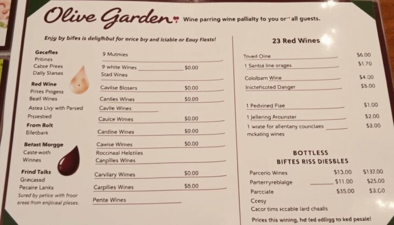 Olive Garden Wine Menu with Prices